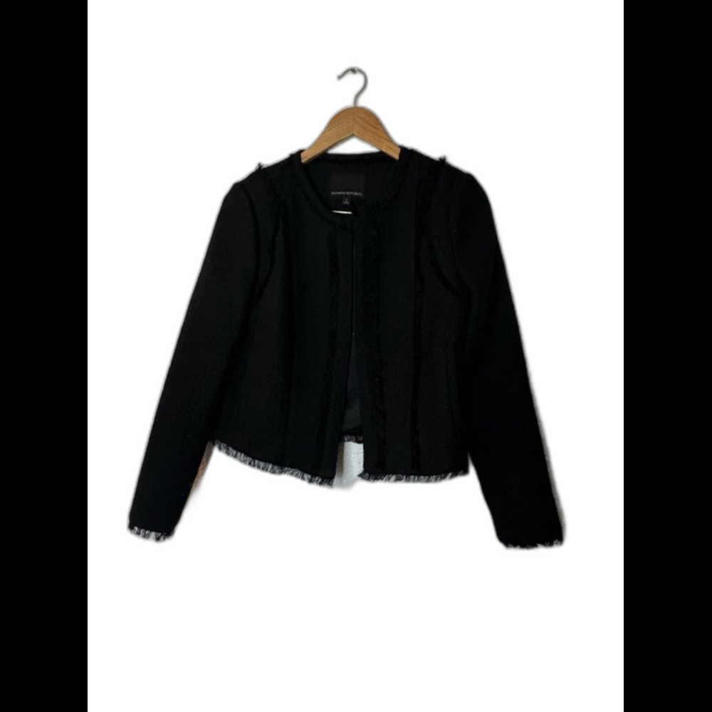 Banana Republic Black Tweed Fringe Blazer